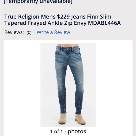 Men’s True Religion Jeans Finn Slim Tapered Frayed Ankle Zip size 32 - Picture 16 of 16